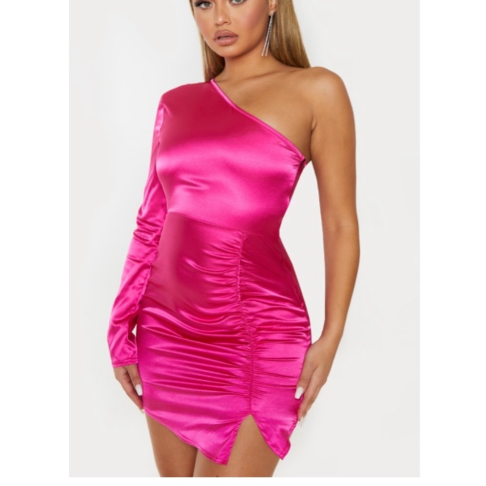 Hot pink satin dress